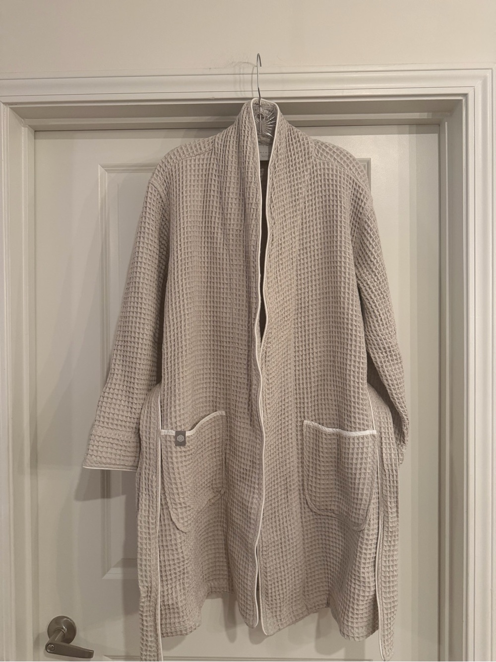 Waffle-Knit Open Front Coatigan in Beige - Women’s Cape Jacket - Picture 1 of 8